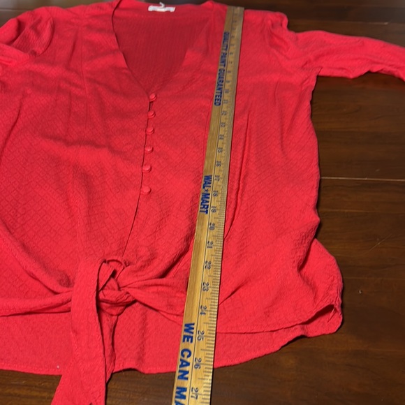 Urban Outfitters Silence + Noise Button Down Long Sleeve Tie Top Red Size Medium - Picture 7 of 11